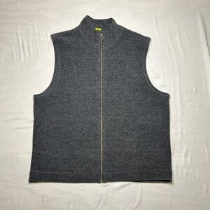 Barneys New York Sweater Vest Mens L Gray 100% Wool Full Zip